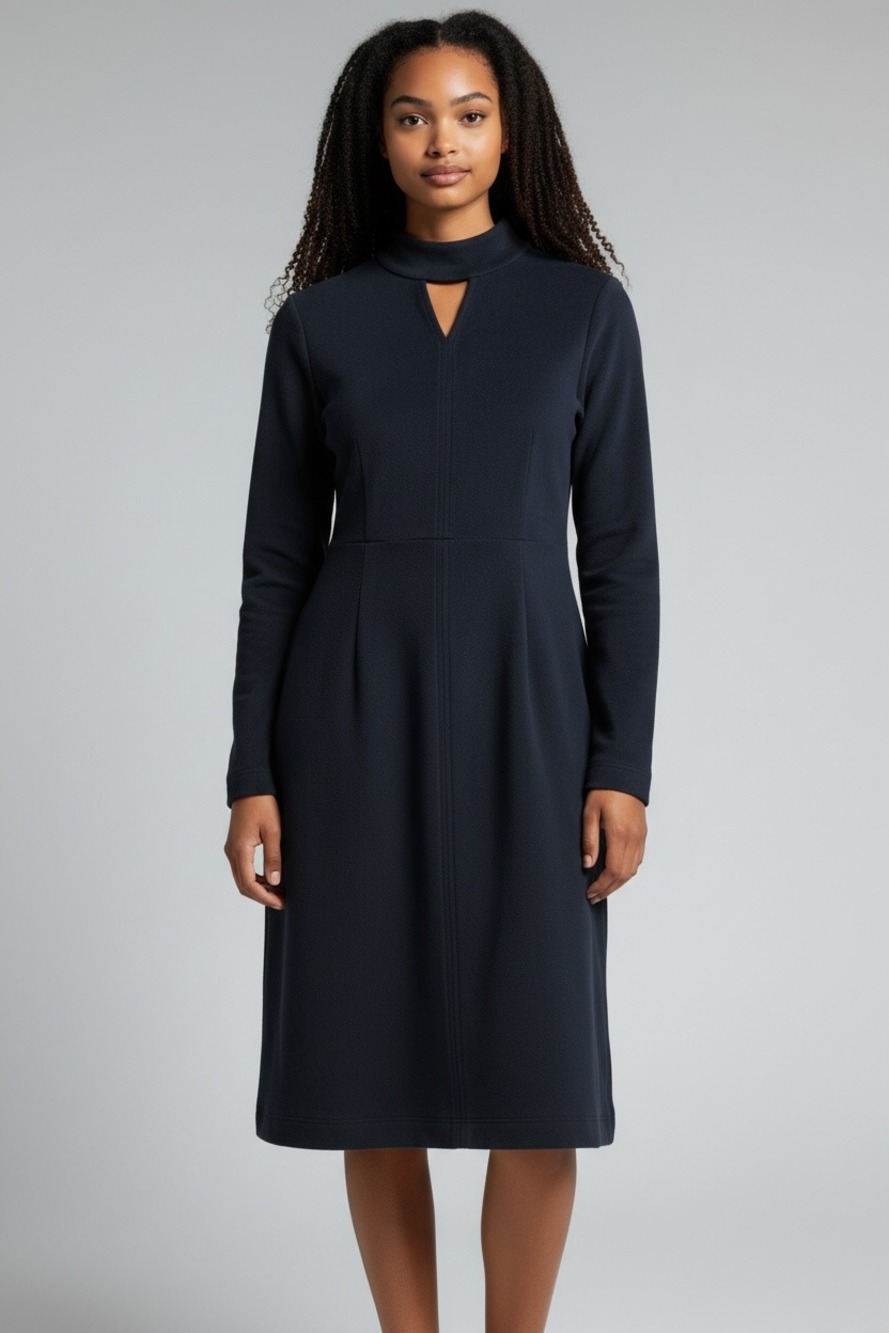 Cabi Quest Long Sleeve LBD Sheath with Cutout Mock Neck Detail Size Small